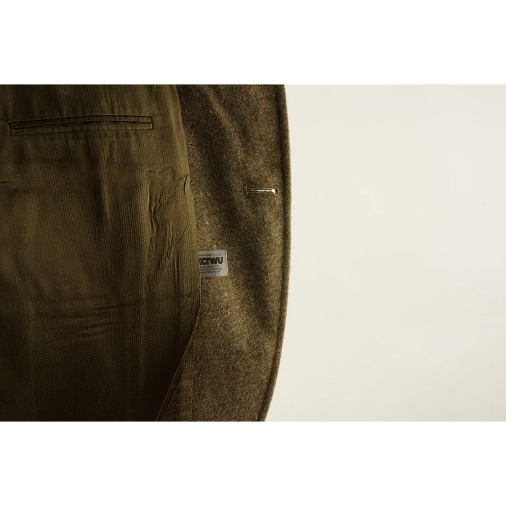 Vintage 1970s Union Made Tweed Wool Atomic Fleck Military Safari Jacket 42R Men